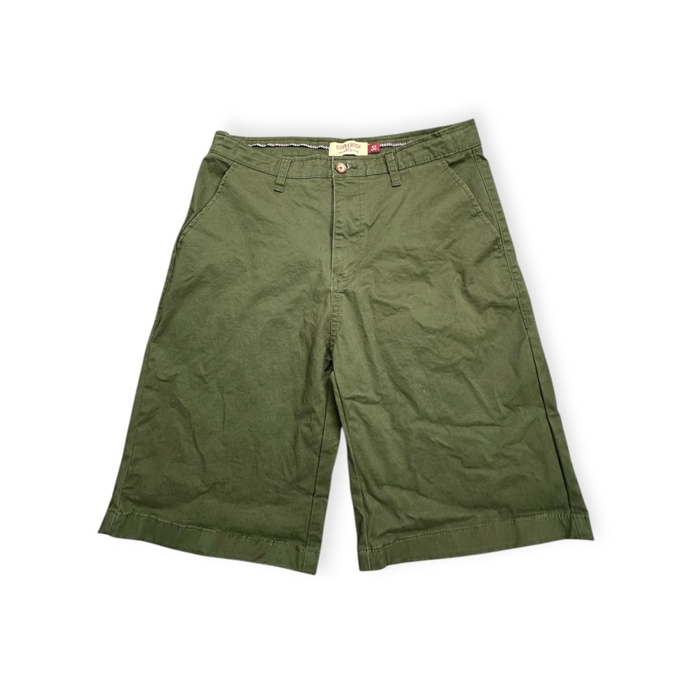 Hudson & Barrow Shorts Mens 32 Green Chino‎ Flat Front Stretch Cotton Casual NYC